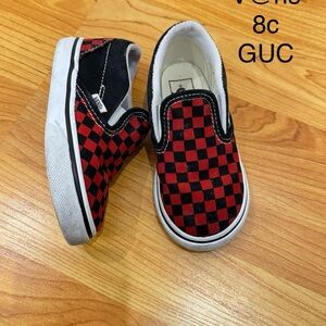 Vans Kids Red and Black Checkered Slip-On Sneakers